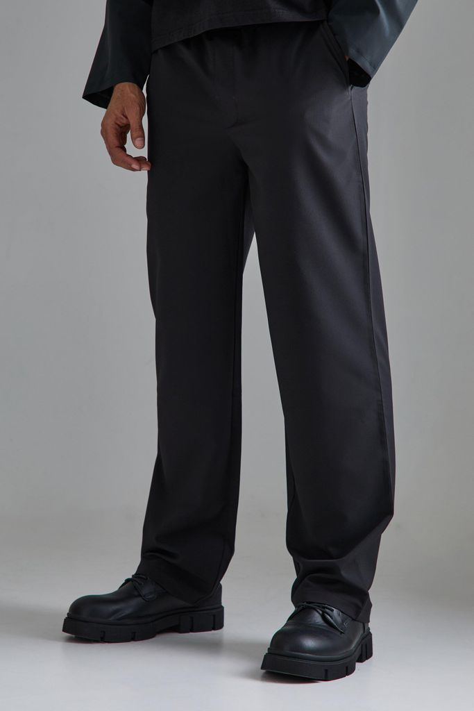 Men's Elasticated Waist Wide Leg Smart Trousers - Black - 28, Black