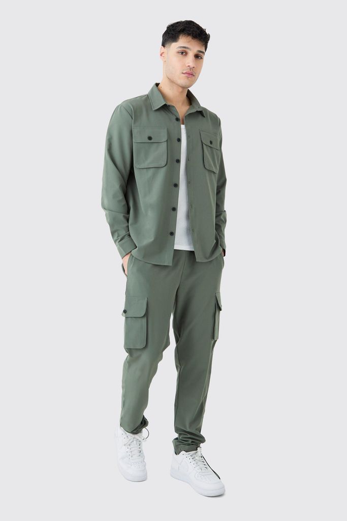 Men's Lightweight Stretch Utility Shirt And Trouser Set - Green - S, Green