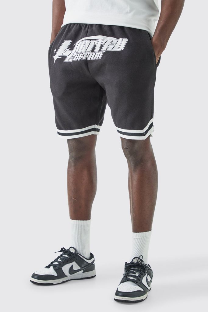 Men's Loose Fit Limited Edition Mid Length Basketball Short - Black - S, Black