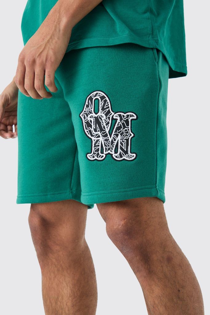 Men's Loose Mid Length Applique Shorts - Green - S, Green