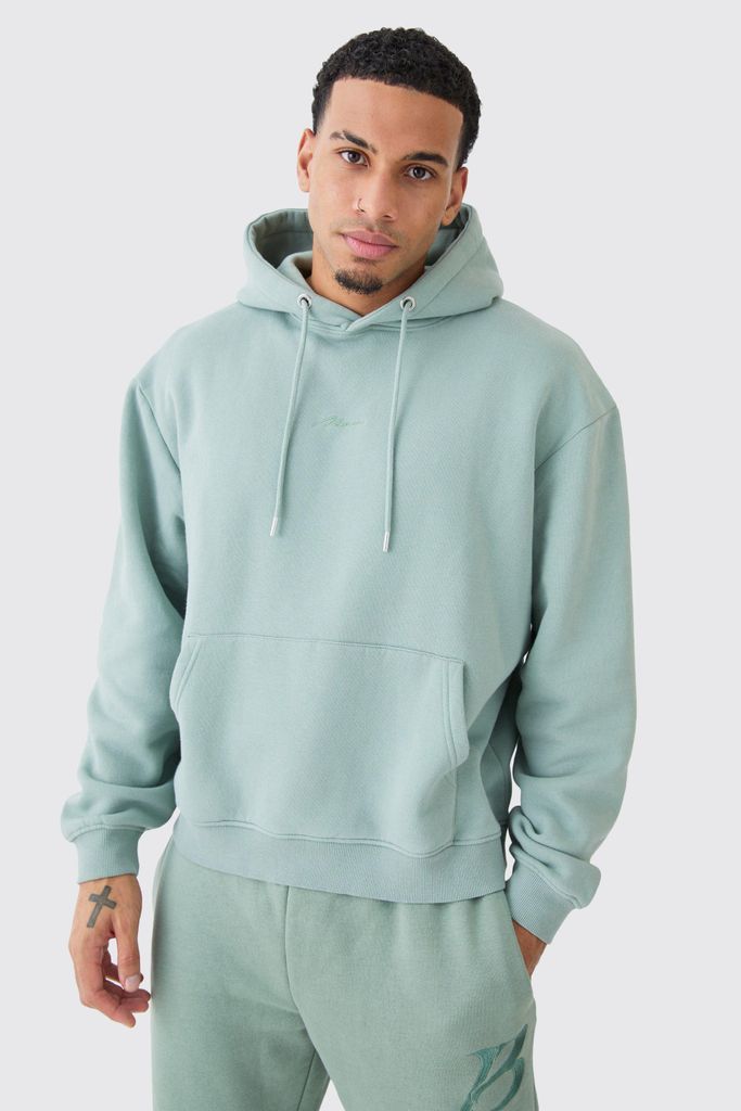 Men's Man Oversized Boxy Washed Hoodie - Green - S, Green