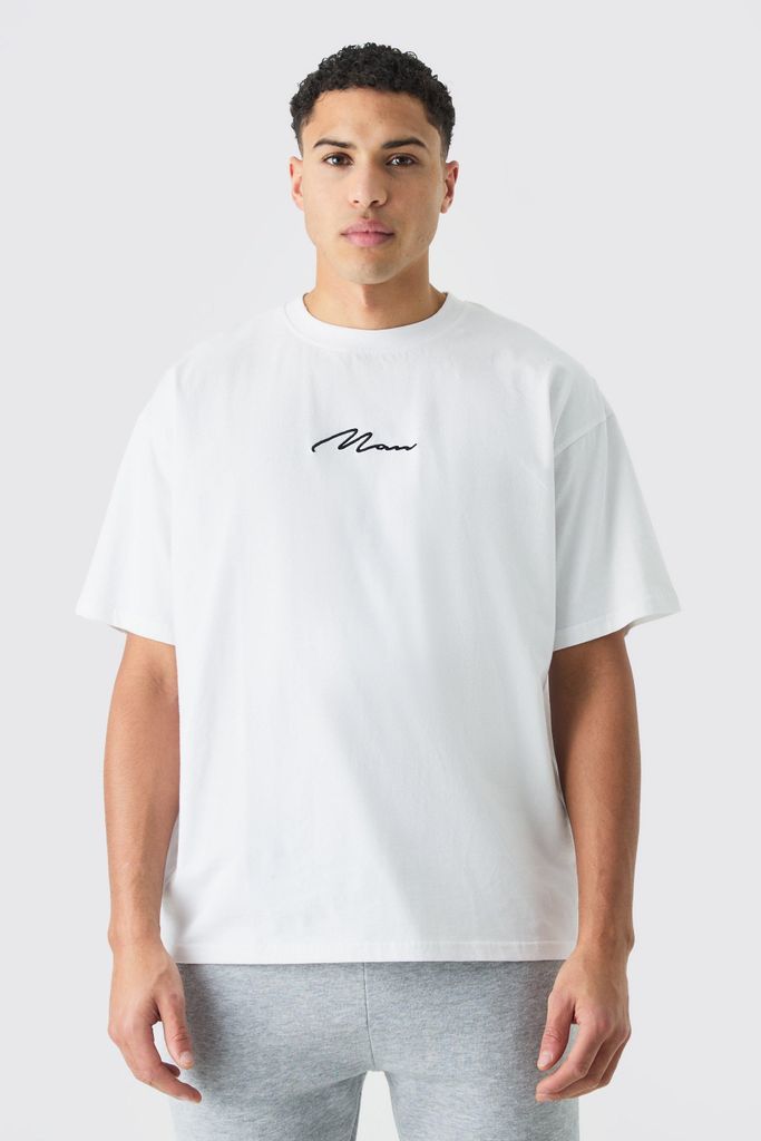 Men's Man Signature Oversized Crew Neck T-Shirt - White - S, White