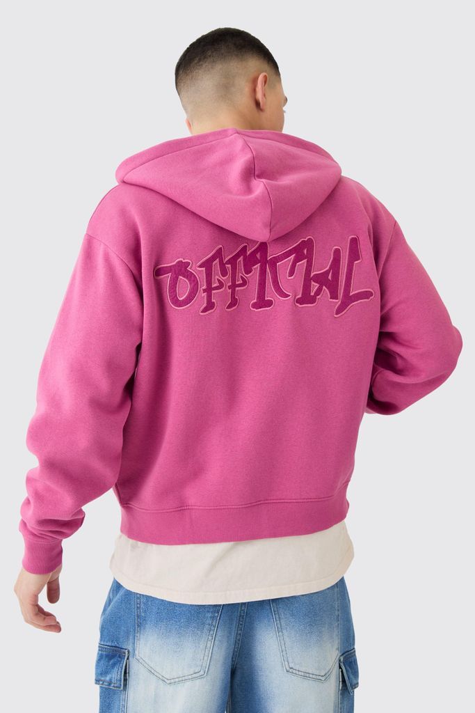 Men's Official Graffiti Boxy Fit Zip Through Hoodie - Pink - S, Pink