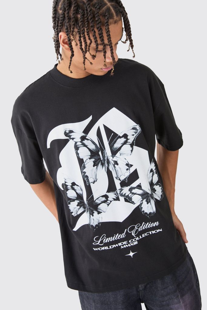 Men's Oversized B Butterfly Graphic T-Shirt - Black - S, Black