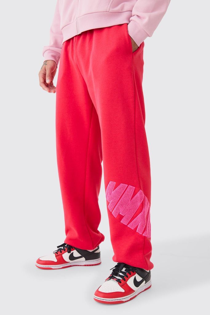 Men's Oversized Borg Applique Joggers - Red - S, Red