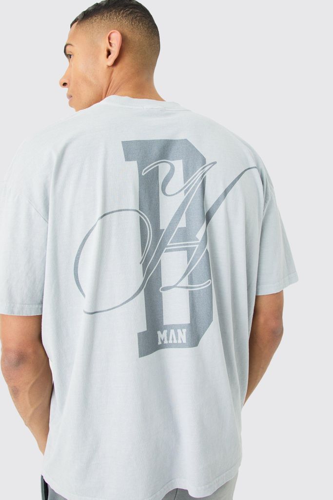 Men's Oversized Boxy Washed Bh Man T-Shirt - Grey - S, Grey
