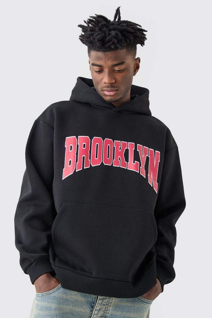 Men's Oversized Brooklyn Varsity Hoodie - Black - S, Black