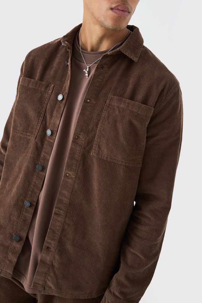 Men's Oversized Cord Shirt In Chocolate - Brown - S, Brown