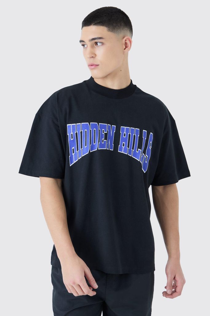 Men's Oversized Extended Neck Hidden Hills T-Shirt - Black - S, Black