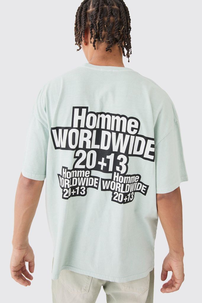 Men's Oversized Overdye Homme Worldwide T-Shirt - Green - S, Green