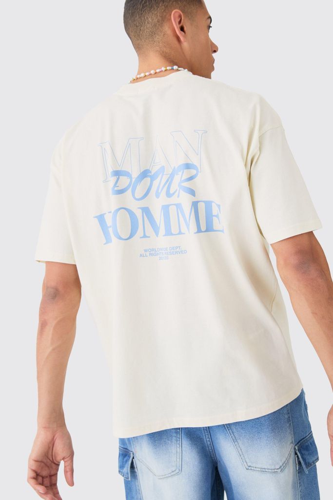 Men's Oversized Pour Homme Graphic T-Shirt - Cream - S, Cream