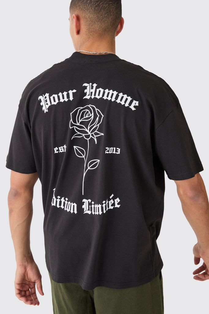 Men's Oversized Rose Line Drawing T-Shirt - Black - S, Black