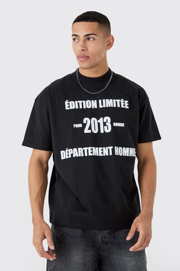 Men's Oversized Slogan T-Shirt - Black - S, Black