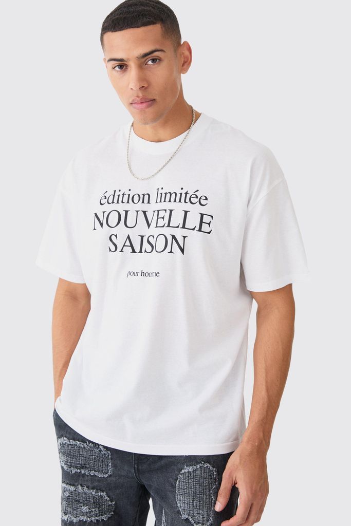 Men's Oversized Slogan T-Shirt - White - S, White