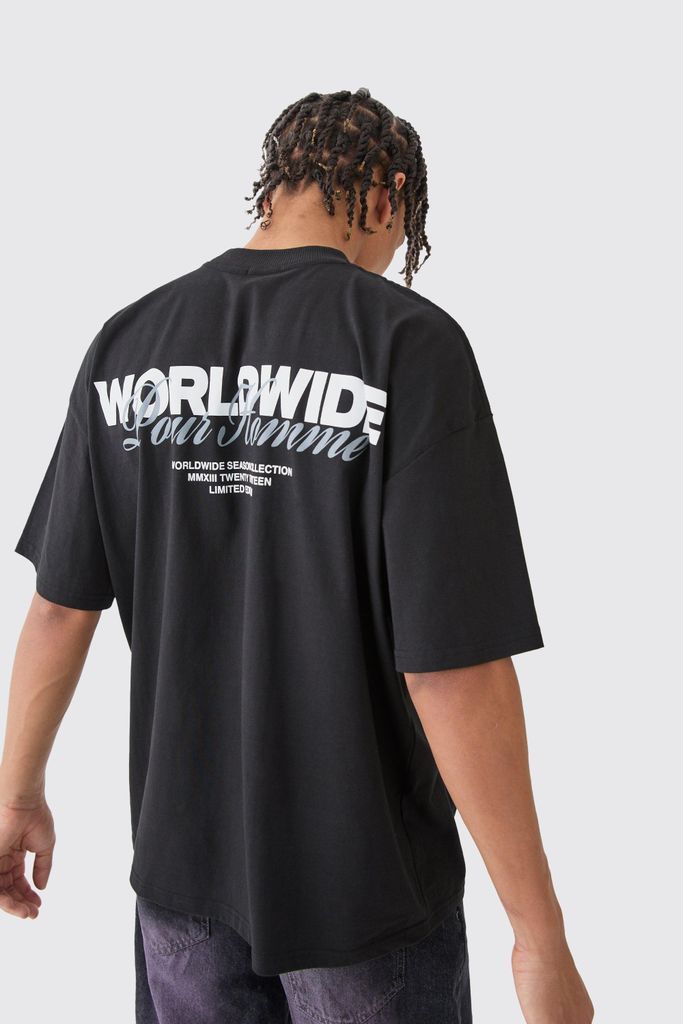 Men's Oversized Worldwide Graphic T-Shirt - Black - S, Black