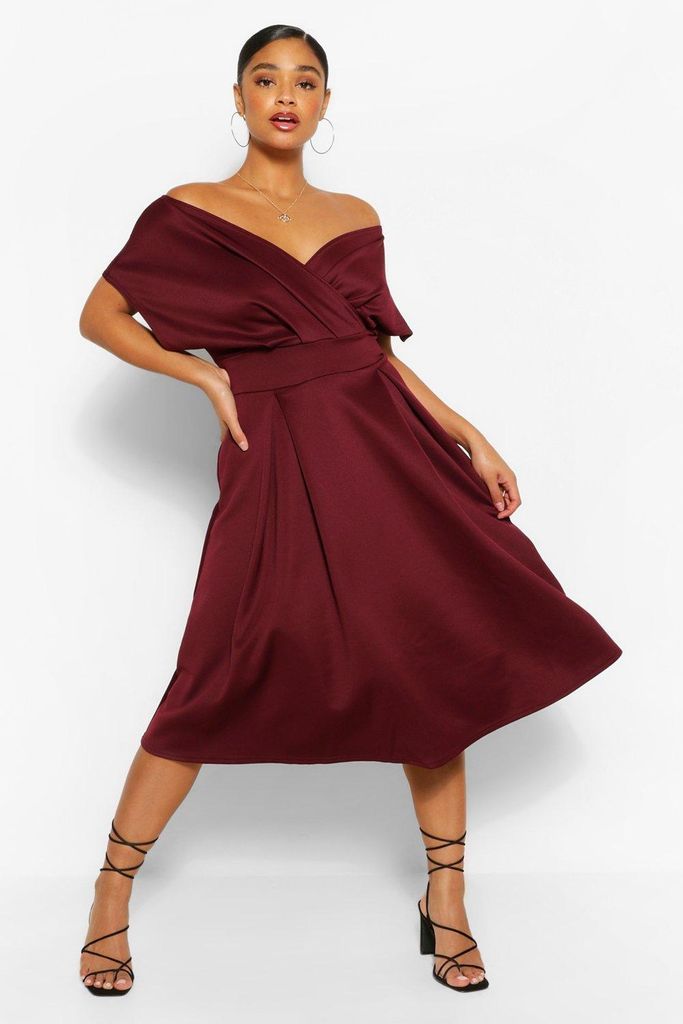 Womens Plus Off The Shoulder Wrap Midi Dress - Red - 26, Red