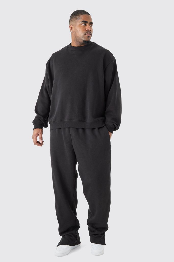 Men's Plus Boxy Sweatshirt Tracksuit - Black - Xxxl, Black