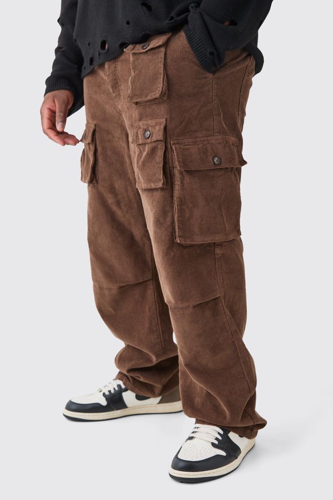 Men's Plus Fixed Waist Cord Relaxed Leg Cargo Trouser - Brown - 38, Brown