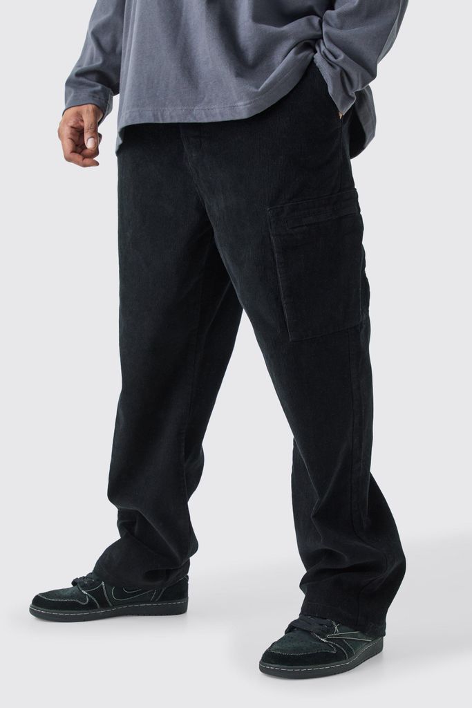 Men's Plus Fixed Waist Cord Straight Leg Cargo Trouser - Black - 38, Black