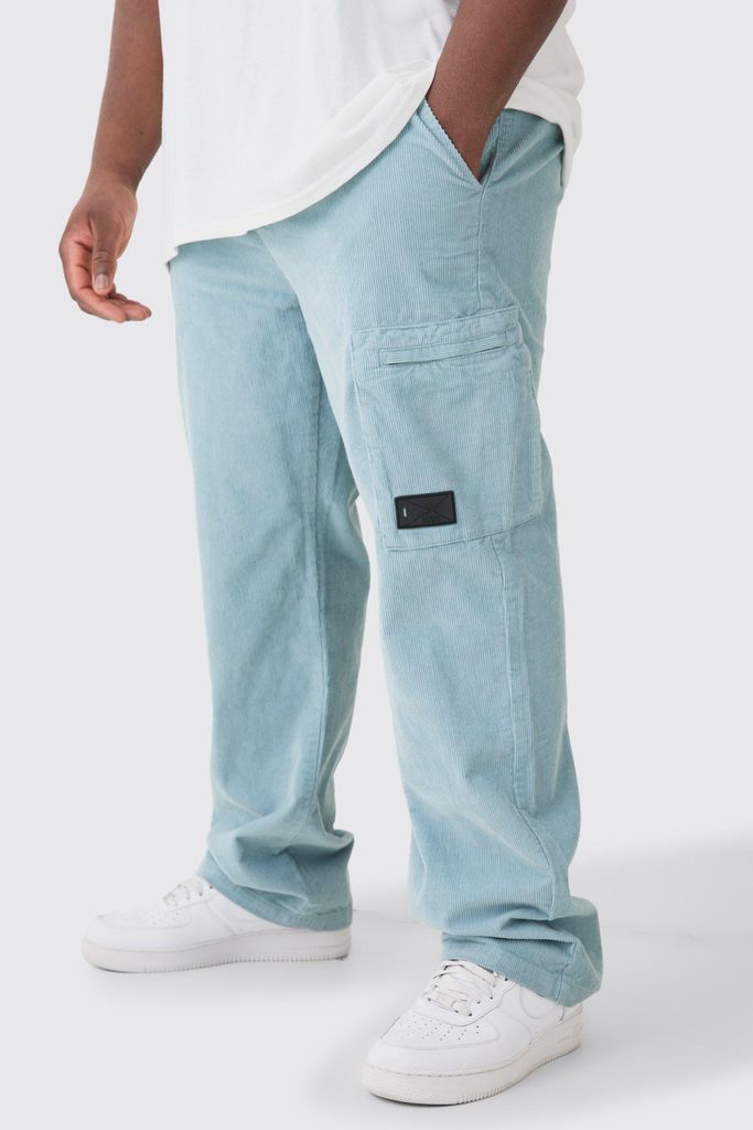 Men's Plus Fixed Waist Cord Straight Leg Cargo Trouser - Grey - 38, Grey