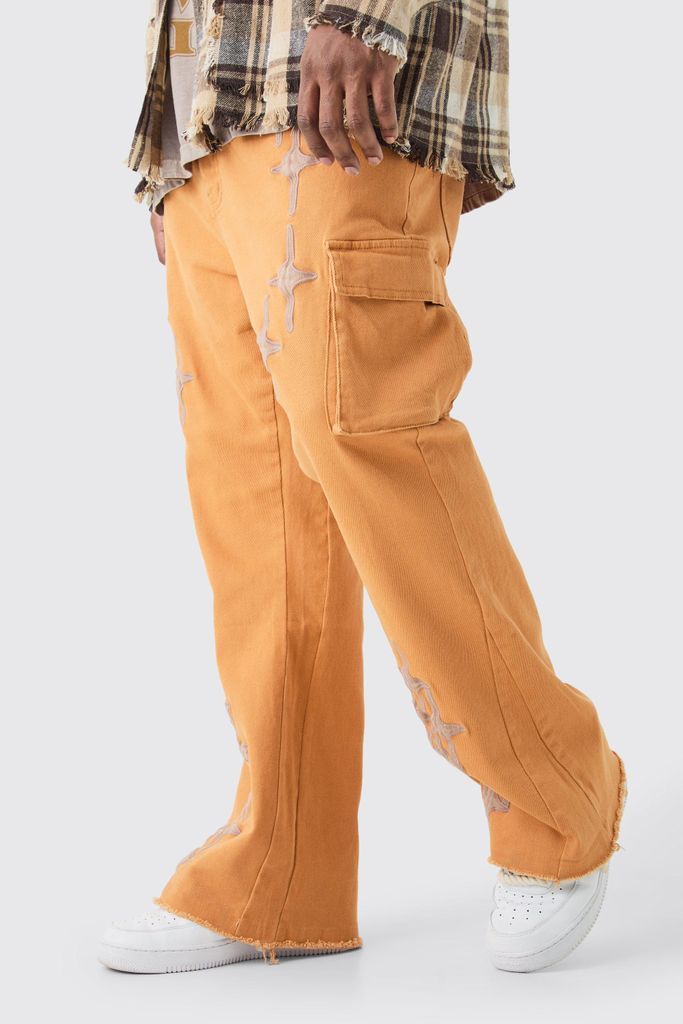 Men's Plus Fixed Waist Skinny Flare Gusset Applique Cargo Trouser - Orange - 38, Orange