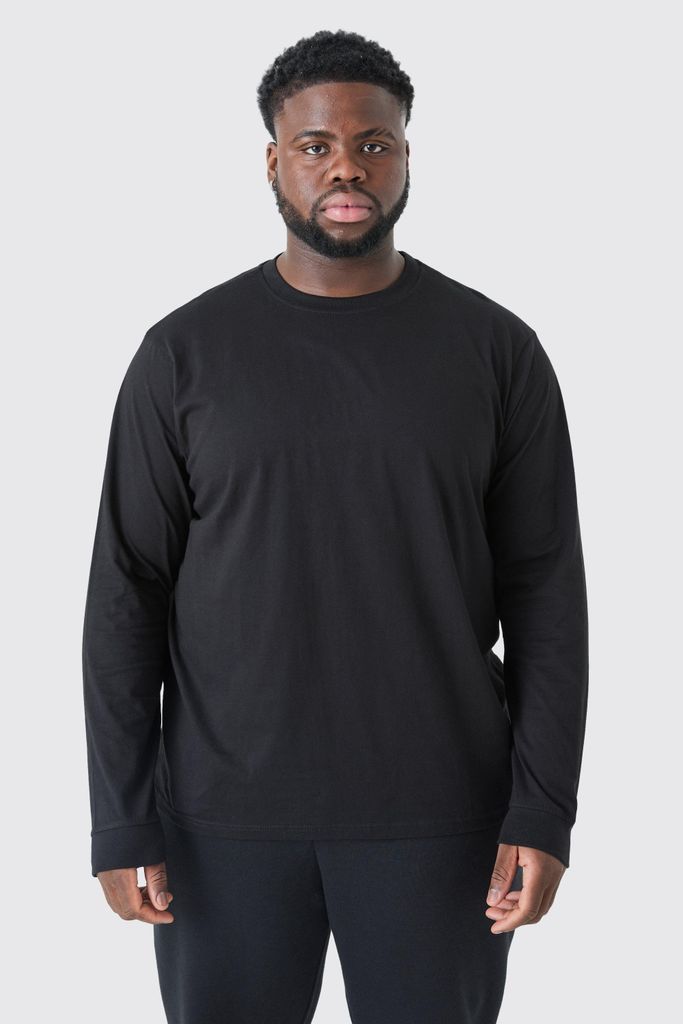 Men's Plus Long Sleeve Crew Neck T-Shirt - Black - Xxxl, Black