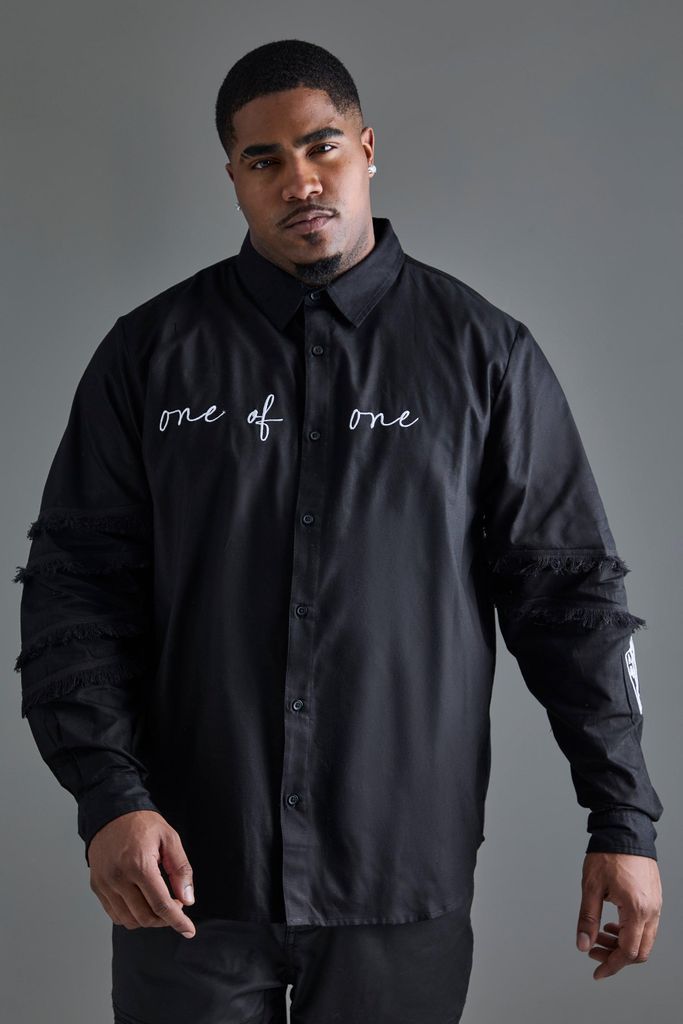 Men's Plus Longsleeve One Of One Embroidered Shirt - Black - Xxxl, Black