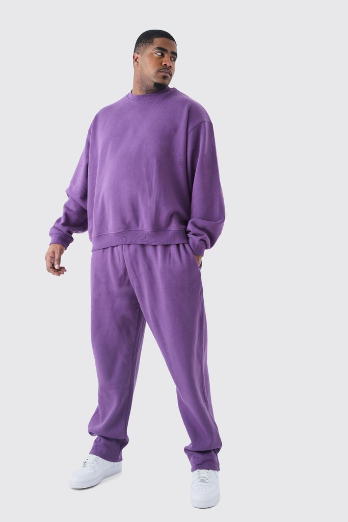 Men's Plus Oversized Boxy Sweatshirt Tracksuit - Purple - Xxxl, Purple