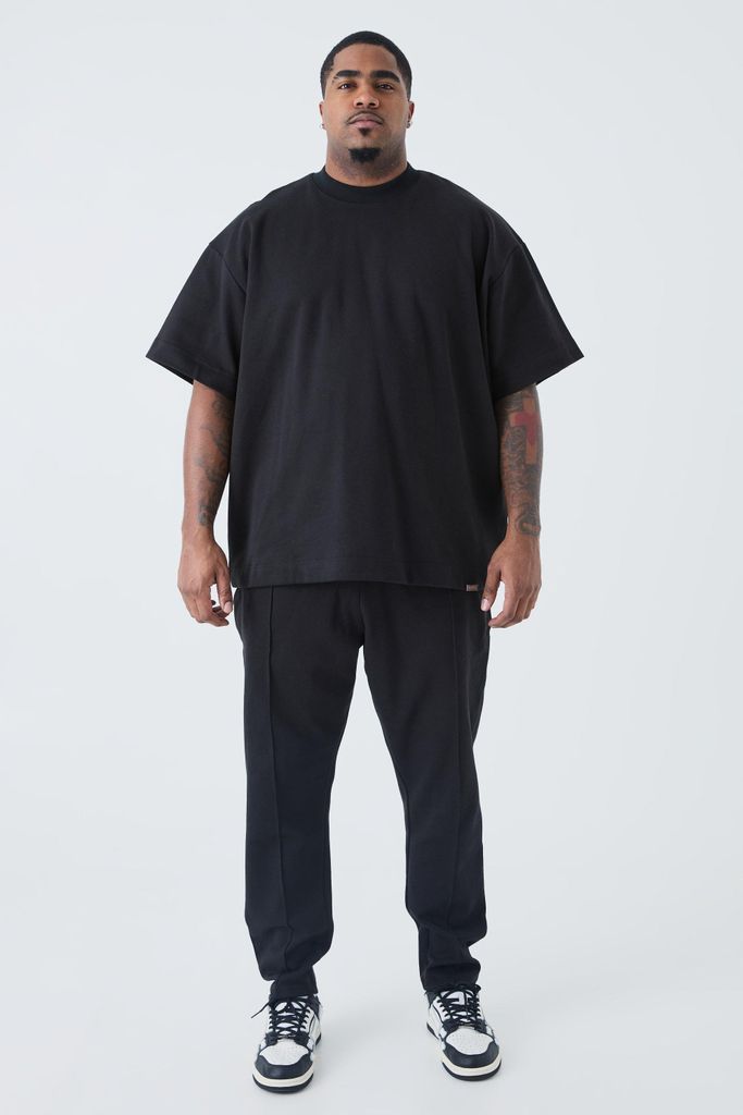 Men's Plus Oversized T-Shirt & Taper Jogger Interlock Set - Black - Xxxl, Black