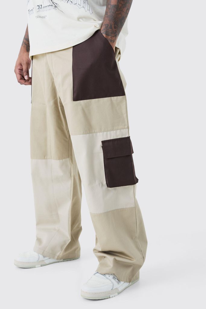 Men's Plus Relaxed Fit Colour Block Cargo Trouser - Brown - 38, Brown