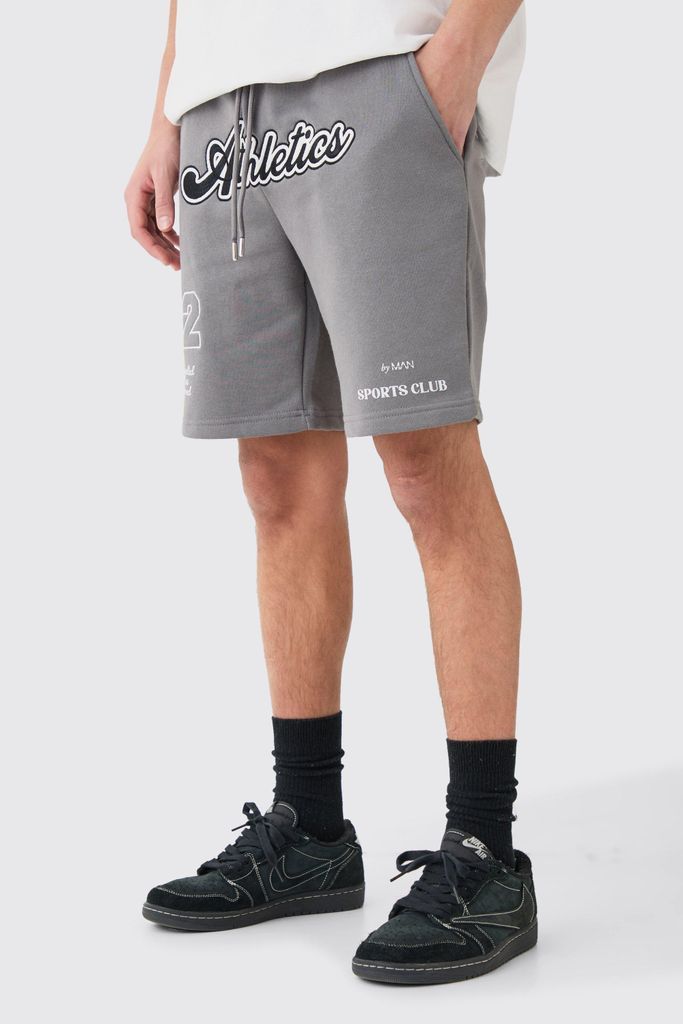 Men's Regular Varsity Applique Shorts - Grey - S, Grey