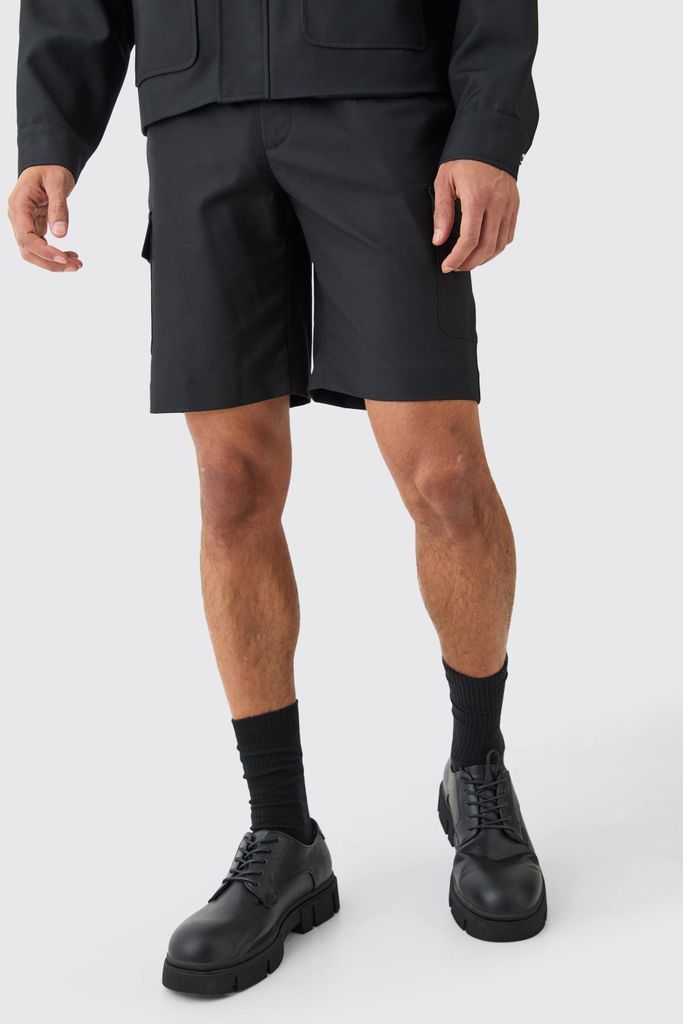 Men's Relaxed Fit Tailored Cargo Shorts - Black - 28, Black