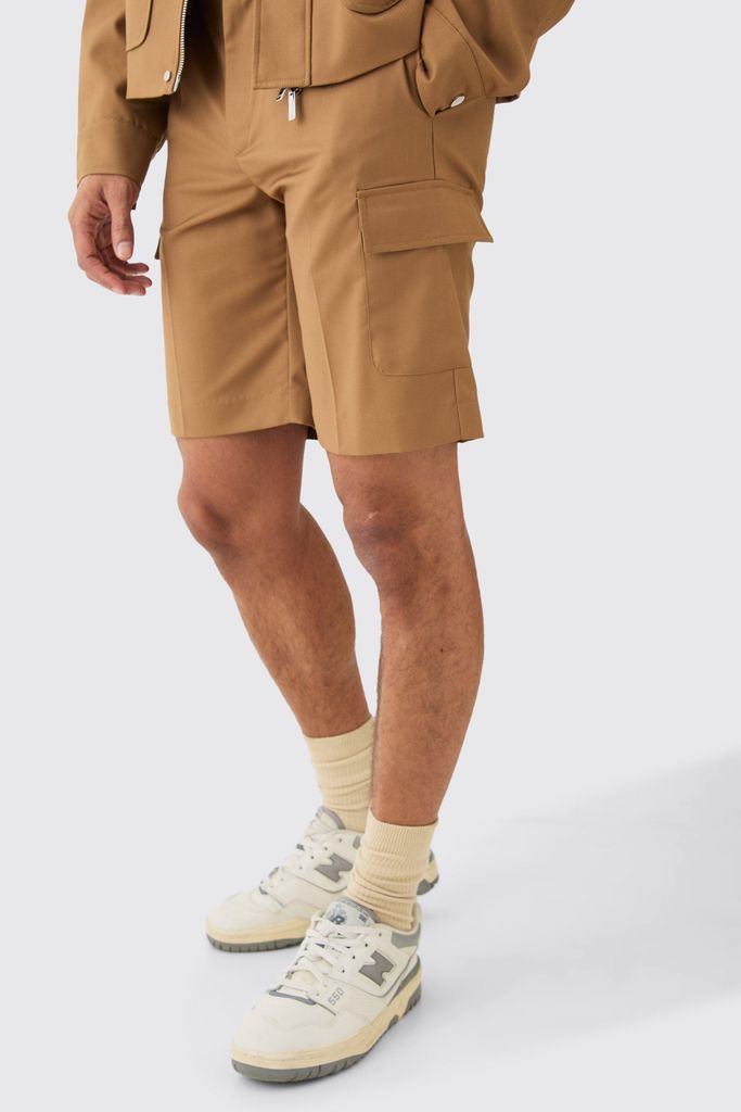 Men's Relaxed Fit Tailored Cargo Shorts - Brown - 28, Brown
