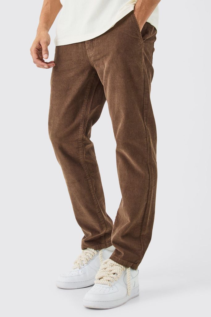 Men's Relaxed Tapered Cord Trouser In Chocolate - Brown - 28R, Brown