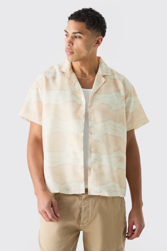 Men's Short Sleeve Boxy Slub Tie Dye Stripe Shirt - Beige - S, Beige