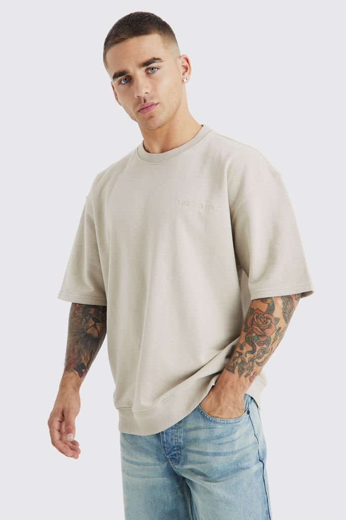 Men's Short Sleeve Oversized Boxy Sweatshirt - Beige - S, Beige