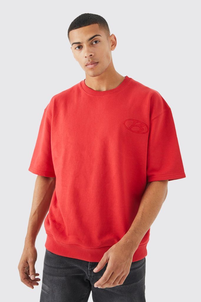 Men's Short Sleeve Oversized Boxy Sweatshirt - Red - S, Red