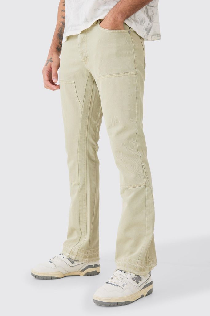 Men's Slim Rigid Flare Gusset Detail Jeans - Green - 28R, Green