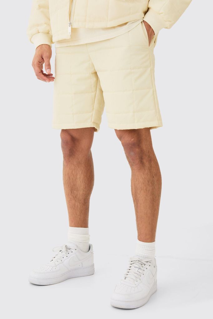 Men's Square Quilted Toggle Waist Shorts - Cream - S, Cream