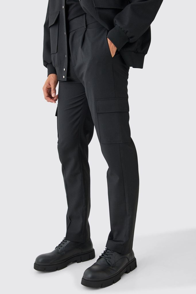 Men's Tailored Straight Fit Cargo Trousers - Black - 28, Black
