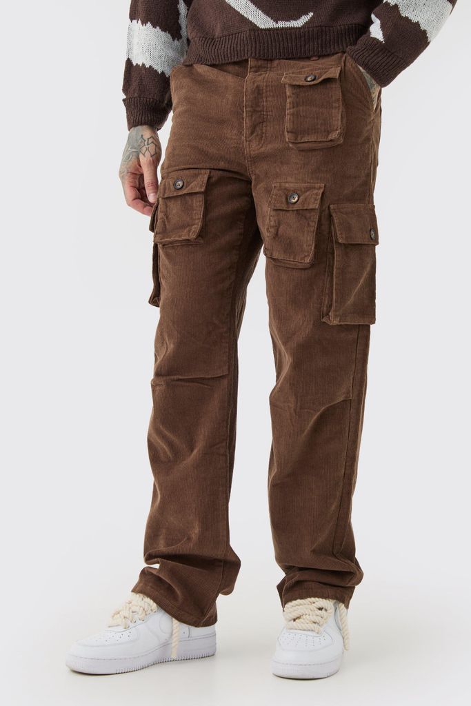 Men's Tall Fixed Waist Cord Relaxed Leg Cargo Trouser - Brown - 30, Brown