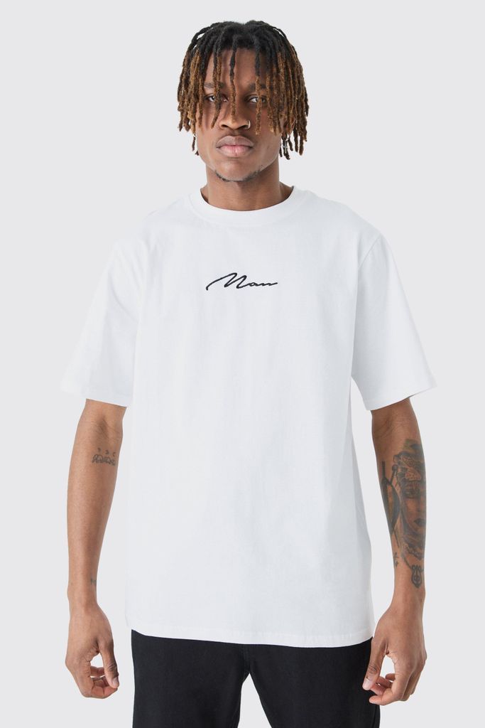 Men's Tall Man Signature Embroidered T-Shirt - White - S, White