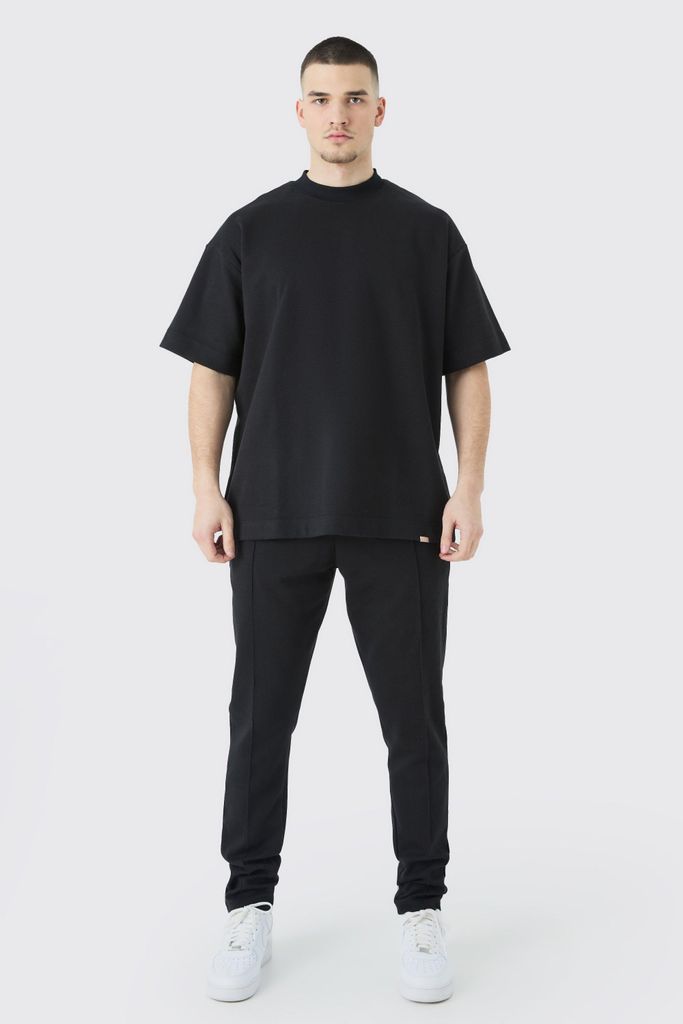 Men's Tall Oversized T-Shirt & Taper Jogger Interlock Set - Black - S, Black