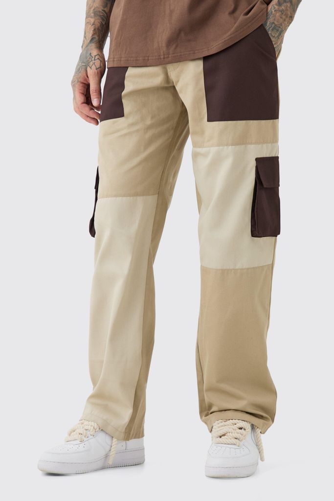 Men's Tall Relaxed Fit Colour Block Cargo Trouser - Brown - 30, Brown