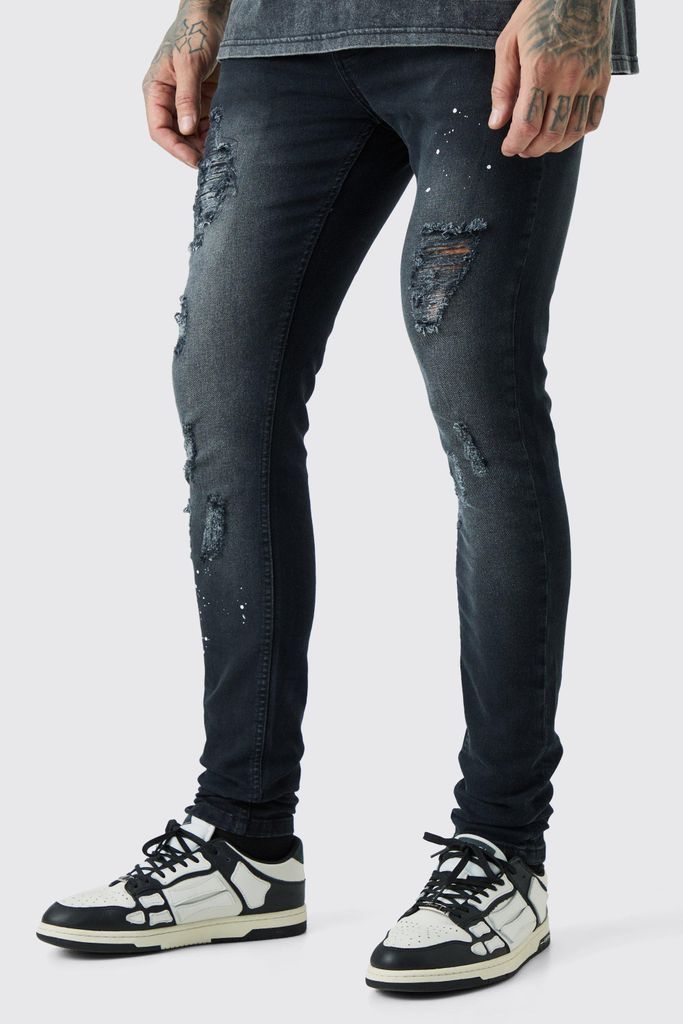 Men's Tall Super Skinny Distressed Paint Splat Jeans - Black - 30, Black