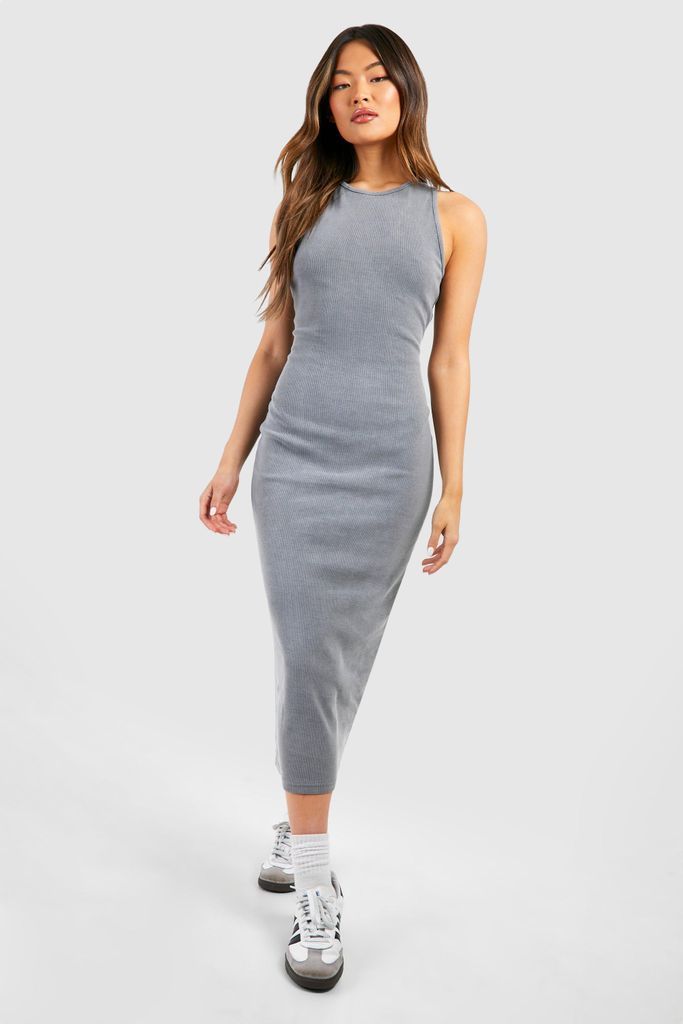 Womens Acid Wash Racer Neck Bodycon Maxi Dress - Grey - 8, Grey