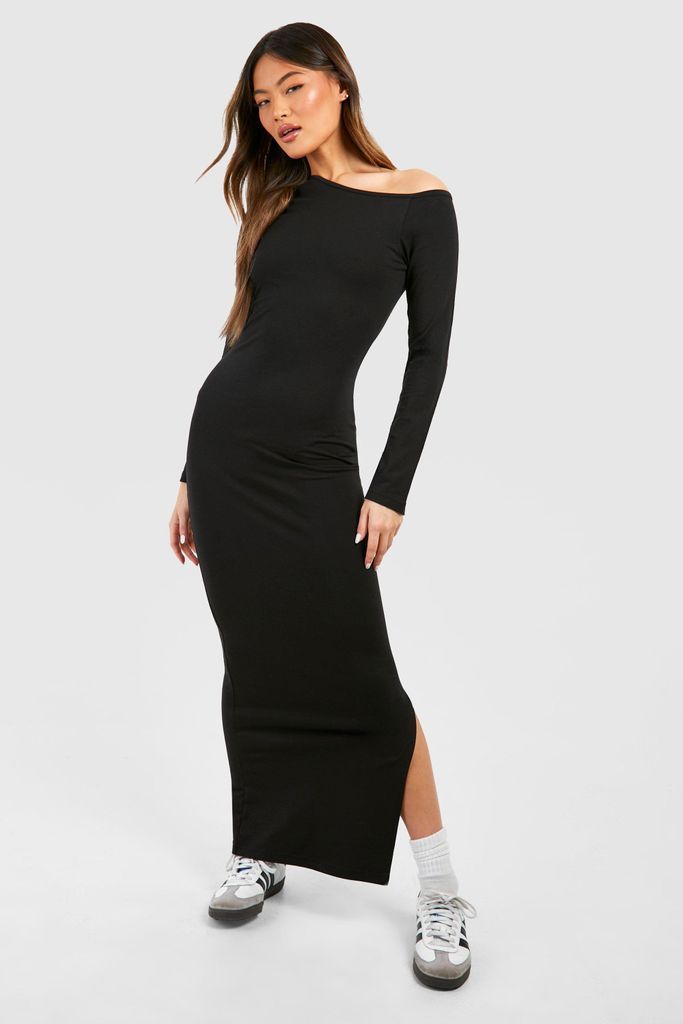 Womens Assymetric Long Sleeve Maxi Dress - Black - 8, Black