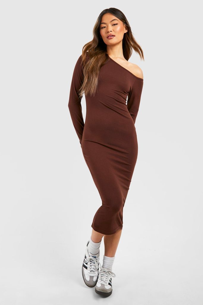 Womens Assymetric Long Sleeve Midi Dress - Brown - 8, Brown