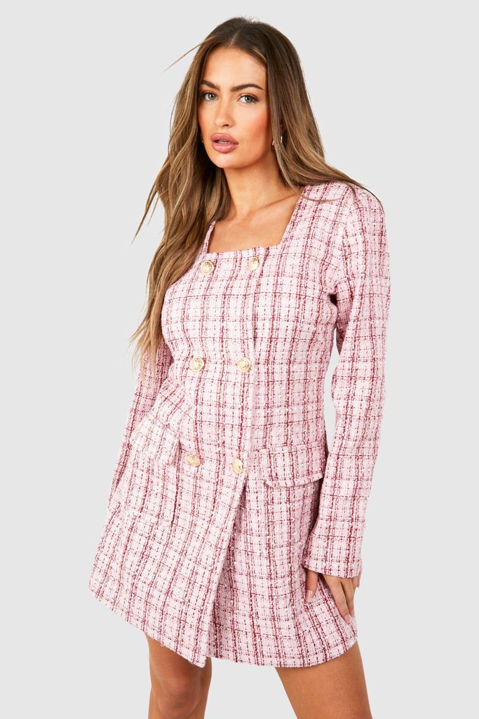 Womens Boucle Button Detail Blazer Dress - Pink - 8, Pink