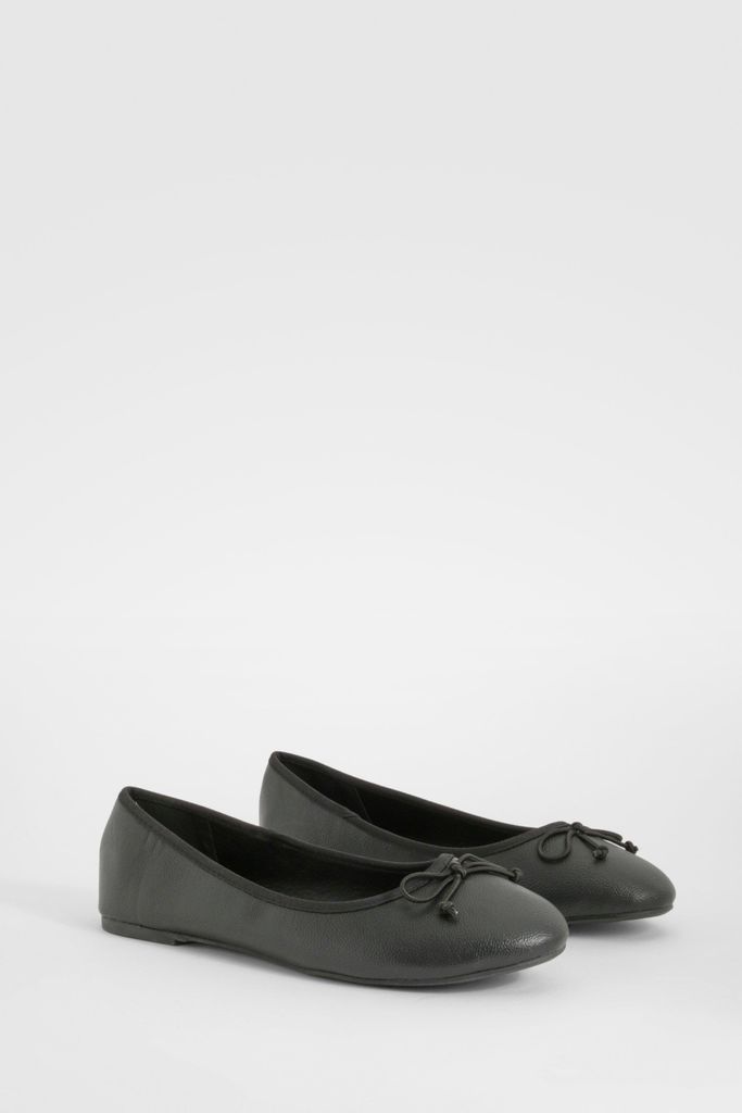 Womens Bow Detail Ballet Flats - Black - 4, Black